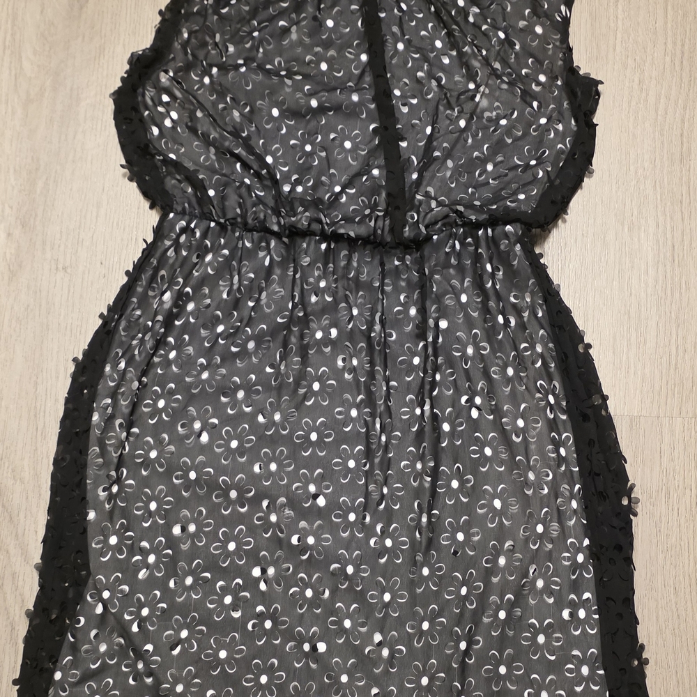 Signature by Robbie Bee Black Floral Eyelet Midi Dress Size 8